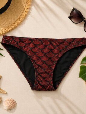 Living Dead Clothing Mermaid Bikini Bottom | Red Foil Scale Goth Swimwear